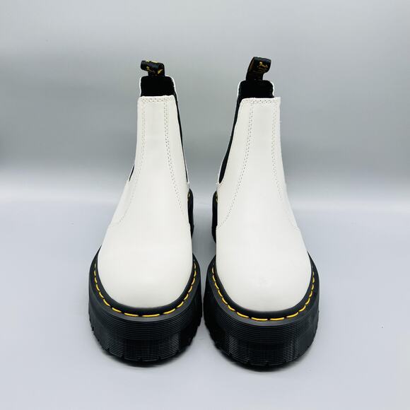 Dr Martens Boots Womens 7 White Leather Chelsea 2976 Quad Platform Retro Slip On - Picture 3 of 12